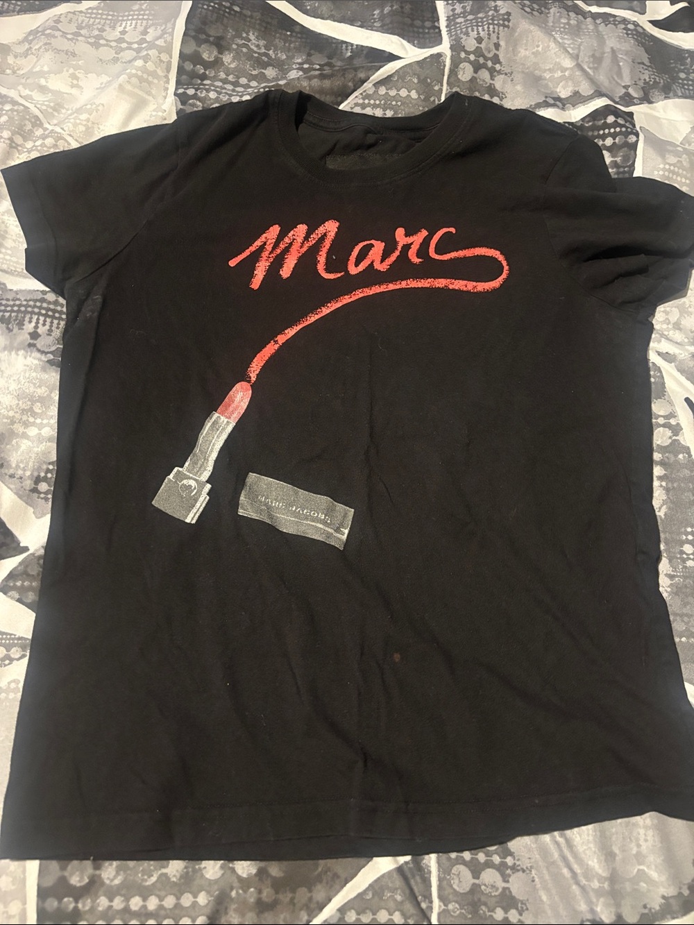 Graphic Black Men's Tee with Red Lipstick Design
